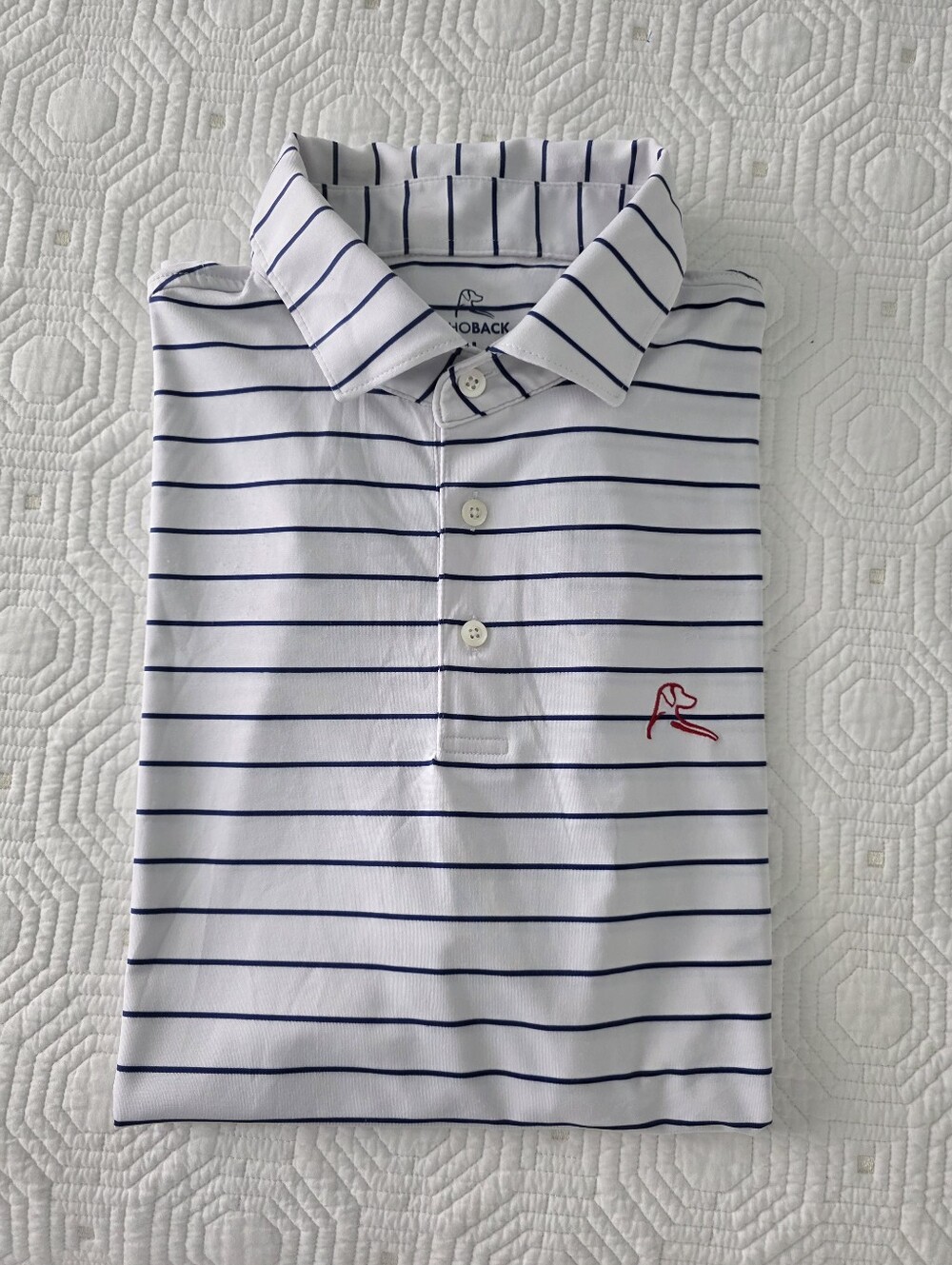 Rhoback White & Navy Stripe Polo Shirt Mens Size Large